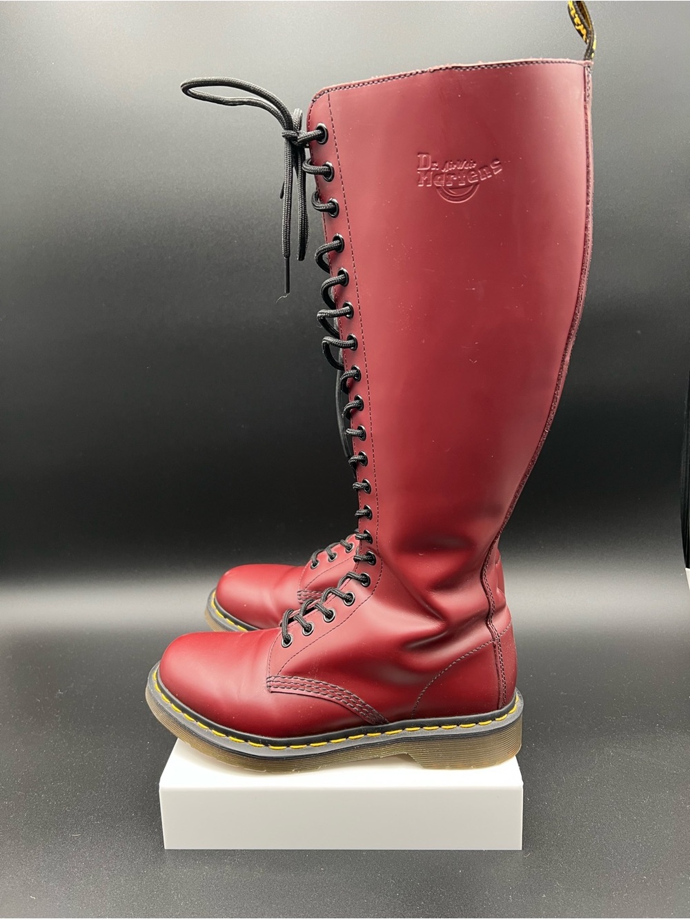 Dr. Martens Red Tall Lace-Up Women's Boots with Black Laces - Picture 4 of 16